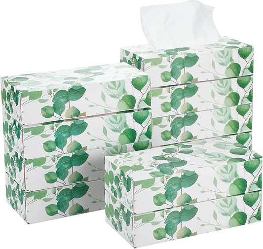 Thenshop 12 Packs Facial Tissues Boxes Bulk Soft Facial Tissues 2 Ply Box Green Eucalyptus Leaves Facial Tissues Boxes Smooth Flat Box of Tissues 120 Tissues Per Box, 1440 Total for Home Office Store