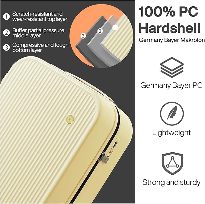 mixi 20 Inch Carry On Luggage PC Hardside Suitcases with Wheels & TSA for Travel Woman Men, Lark Yellow