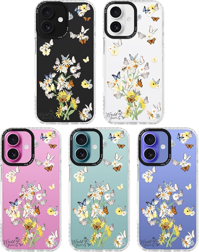 for iPhone 16 Case Butterfly & Flower Pattern with Vintage Charm, Military-Grade Drop Protection, Cute Soft Slim TPU Protective Cover with Camera Lens Protection for Women & Girls