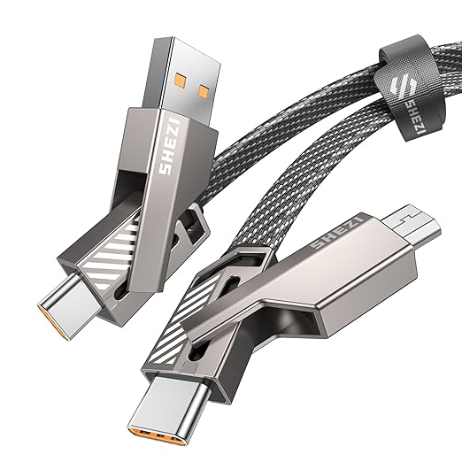 [One is Enough] 4-in-1 USB C to Micro Cable, Micro High-Speed Charging & Fast Data Transfer,CarPlay & Android Auto Support Multi Charger Cord Combo/Type C/USB A for iPhone/Samsung/iPad,5FT
