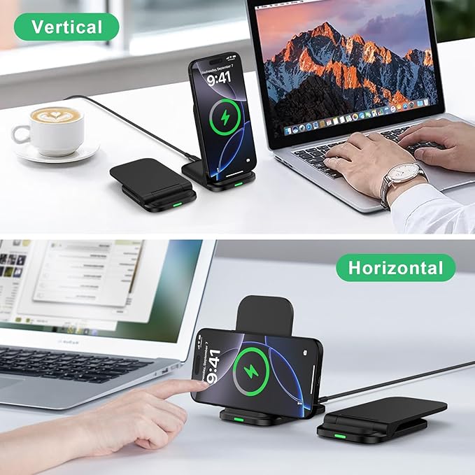 Foldable Samsung Wireless Charger Stand Fast Charging Android Phone Wireless Charger Pad 15W for Samsung Galaxy S25 Plus S25FE S25 Ultra S24 S23 S22, iPhone 16e/16 Plus/16 Pro Max, with 18W Adapter