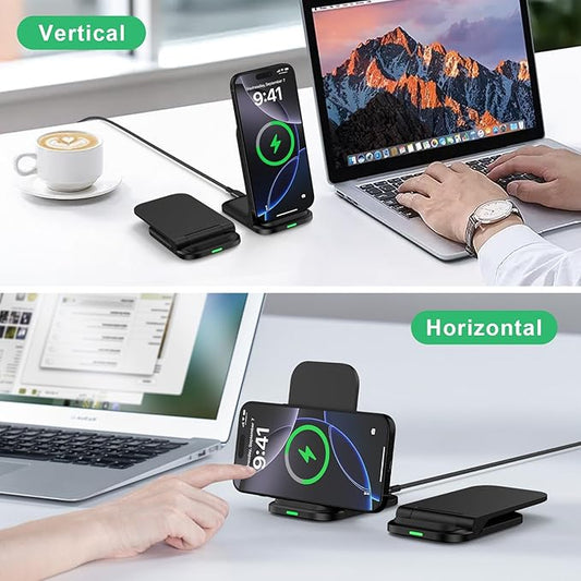 Foldable Samsung Wireless Charger Stand Fast Charging Android Phone Wireless Charger Pad 15W for Samsung Galaxy S25 Plus S25FE S25 Ultra S24 S23 S22, iPhone 16e/16 Plus/16 Pro Max, with 18W Adapter