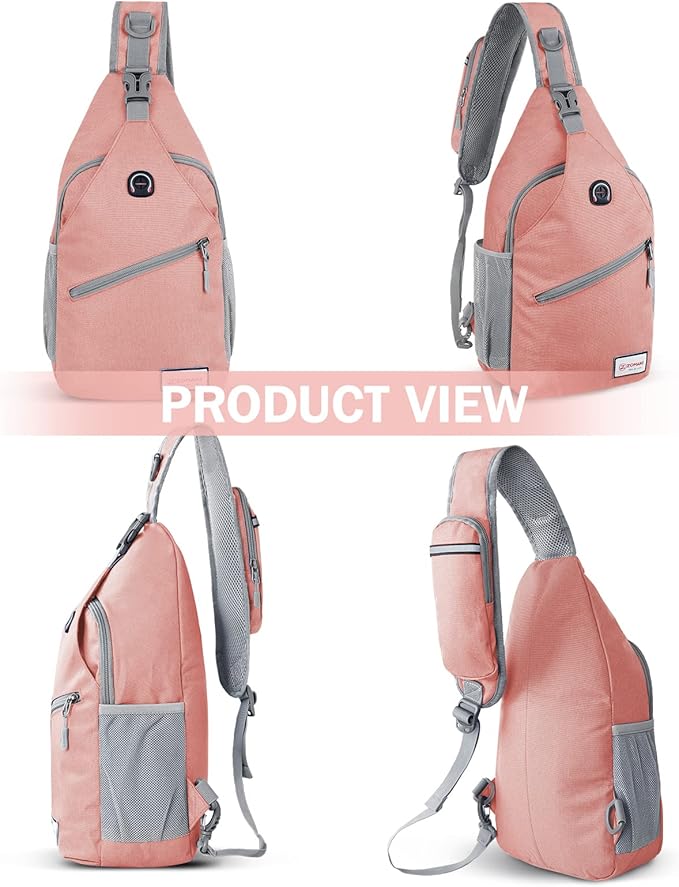ZOMAKE Sling Bag,Small Crossbody Sling Backpack,Water Resistant Shoulder Daypack for Travel,Anti Thief Chest Bag for Hiking(Pink(New))