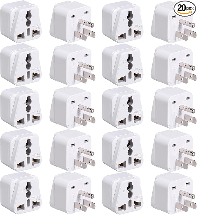 20 Pack Universal Travel Adapter Europe/uk/european/india to Us Plug Adapter Eu Electrical Adapters, Converter Plug Europe Australia UK Italy to American
