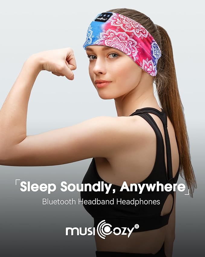 MUSICOZY Sleep Headphones Bluetooth Headband 5.4 Wireless Headband Headphones for Sleeping for Side Sleeper with Ultra-Thin HD Stero Speaker for Workout (Sunflower Blue)