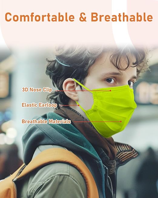 Face Masks Disposable 100 Pack, 4 Ply ASTM Level 3 Medical Grade, FSA/HSA Eligible, Breathable for Adult Outdoor Protection, Individually Wrapped for Home, School & Office, Grass Green