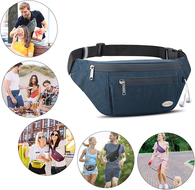 Entchin Fanny Pack for Women Men,Crossbody Belt Bag with 4-Zipper Pockets,Adjustable Waist Bag Pack,One of the Most Popular Travel Essential Gifts for Walking,Traveling,Cycling