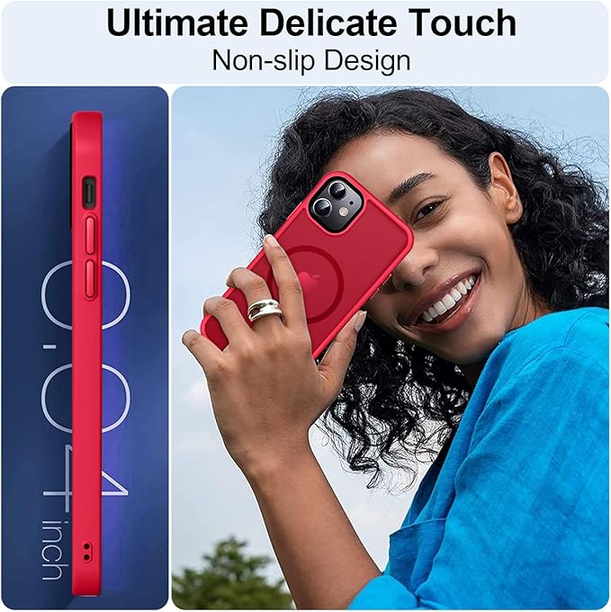 MOCCA Strong Magnetic for iPhone 12 Case/iPhone 12 Pro Case, [Compatible with Magsafe][Mil-Grade Drop Protection] Slim Shockproof Translucent Protective Phone Case for iPhone 12/12 Pro,Red