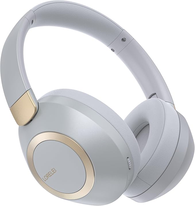 LORELEI B-C6 Wireless Over Ear Headphones, 50H Playtime Foldable Lightweight Bluetooth Headsets, Deep Bass, Built-in Microphone, Memory Foam Earmuff, for Travel, Home Office (Smoke Gray)