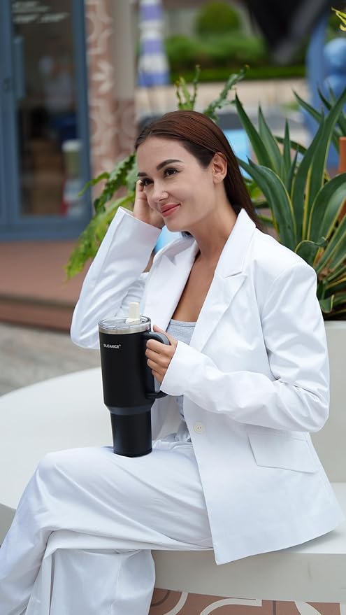 Easy Clean Pro Tumbler - 40 oz Water Bottle with Handle Quick-Disassemble Flip Straw, Leakproof Insulated Stainless Steel, Dishwasher Safe, BPA-Free Gifts for Women & Men