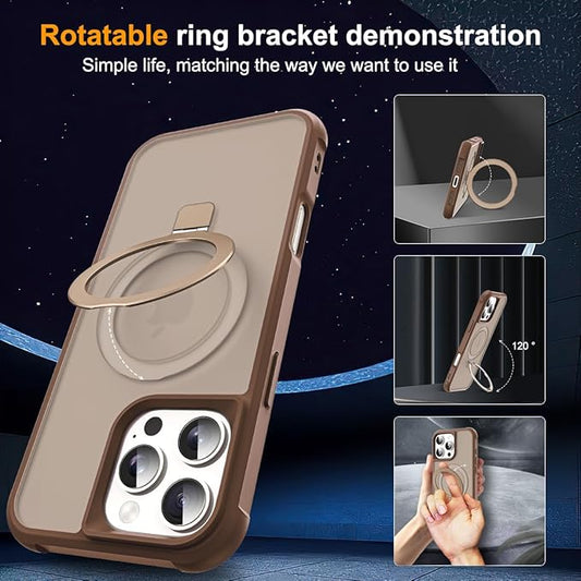 Compatible with iPhone 16 Pro Max Case with Invisible Magnetic O-Ring Stand Military-Grade Translucent Case for iPhone 16 ProMax 6.9" [Compatible with Mag-Safe][Great Grip Feeling],Desert Brown