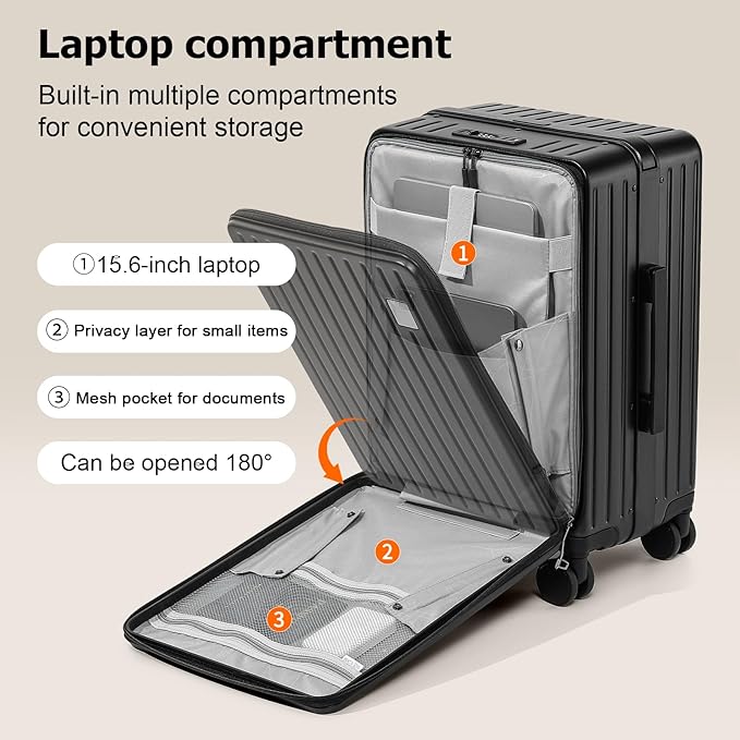 Joyway Hardshell Carry on Luggage with Front Pocket, Lightweight Hardside 20 Inch Suitcase with Spinner Wheels and TSA Lock (Black, Carry on Luggage-20 Inch)
