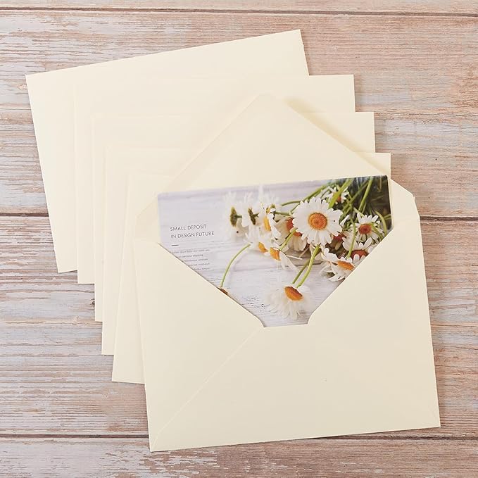 50 Pack Cream A7 Envelopes with Cards 5x7 Thick Folded Cardstock and Gold Stickers for Greeting Cards, Wedding, Birthday, Invitations, Baby Showers (Cream, 5x7)