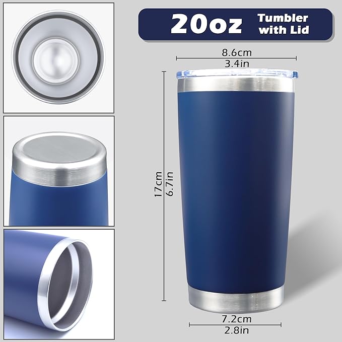 20oz Tumbler Bulk Stainless Steel Tumblers with Lid Vacuum Insulated Double Wall Travel Coffee Mug Powder Coated Tumbler Cup for Hot and Cold Drinks(Navy Blue, 6 pack)