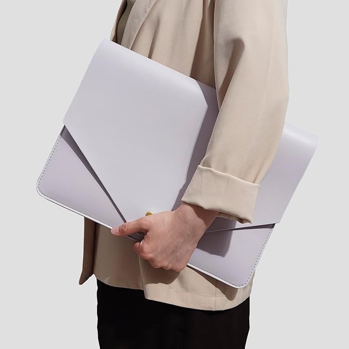 PU Leather Laptop Sleeve for 15.3 inch MacBook Air 2023 2024, Surface Book 13.5, Surface Laptop Studio - Light Purple