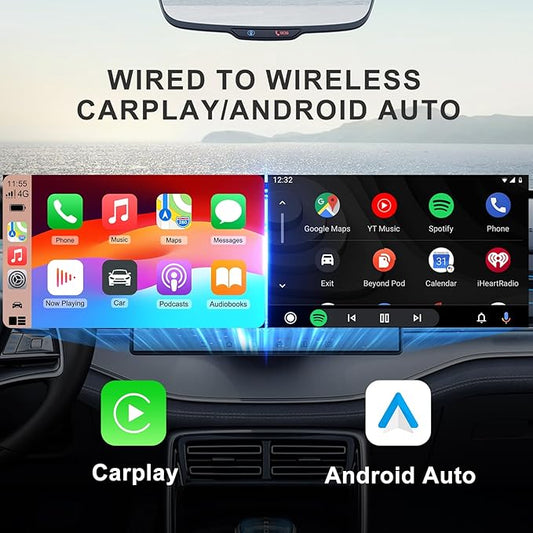 2 in 1 Wireless Carplay Adapter for Apple CarPlay & Android Auto, Mini Size with USB-A & USB-C Extension, Plug and Play, Car Play Wireless Adapter Compatible with iPhone iOS 10+, Android 11+