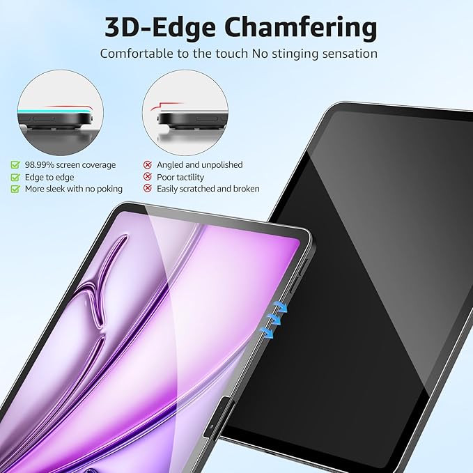 2-Pack Glass Screen Protector for iPad Pro 13-in.(M4) Military Shatterproof, 9H+ Hardness, Auto-Alignment Frame, Anti-Fingerprint, HD Clear, Scratch Resistant