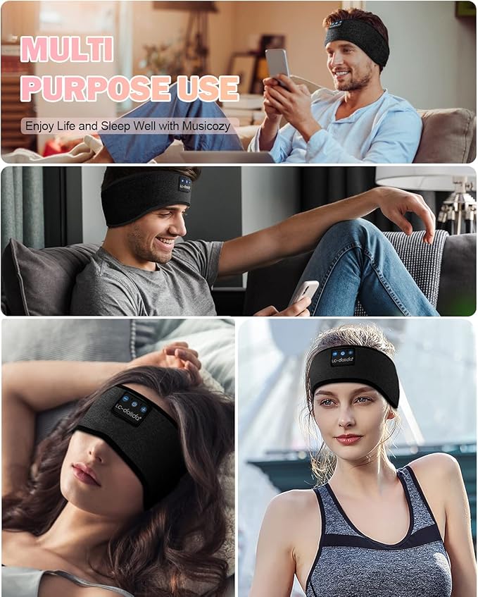 LC-dolida Headphones Headband Bluetooth Sleep Headphones for sleeping Music Band Cozy Sleep Mask Headphones with Thin HD Stereo Speakers Perfect for Side Sleepers,Sport,Travel Best Gifts for Men Women