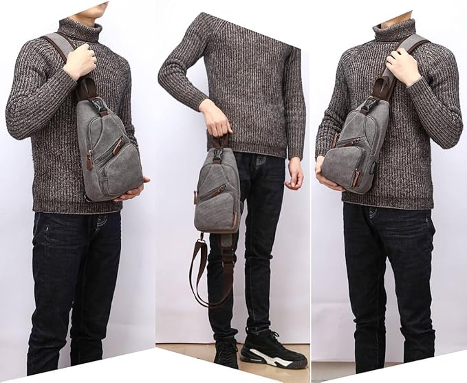 Canvas Sling Bag Crossbody Backpack Shoulder Casual Rucksack for Men Women Outdoor Cycling Hiking Travel Fishing Green