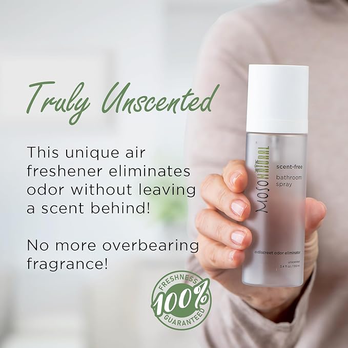 Moso Natural Scent-Free Bathroom Spray (2 Pack) A Discreet Odor Eliminator and Toilet Spray. Unscented. (3.4 oz Per Bottle)