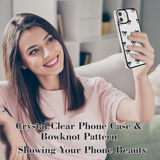 EYZUTAK Case for iPhone 11, Clear Cute Ribbon Bowknot Pattern Aesthetic Transparent Phone Case Raised Camera Protection Stylish Slim Soft Durable TPU Protective Cover for Women Girls - Black