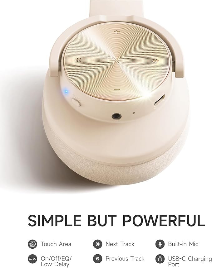 Picun B8 Bluetooth Headphones, 120H Playtime Headphone Wireless Bluetooth with 3 EQ Modes, Low Latency, Hands-Free Calls, Over Ear Headphones for Travel Home Office Cellphone PC Khaki White