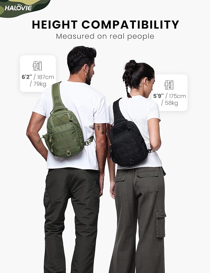 HALOVIE Anti-theft Tactical Sling Bag RFID Black Military Shoulder Bag with Phone Pack EDC Molle Crossbody Bag for men