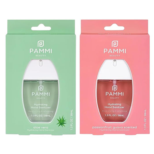 PAMMI Hand Sanitizer Spray Travel Size - Mini Scented Hand Sanitizer Spray Quicky Dry, Pocket Scented Hand Saniztier - 600-Sprays (2 Pack (Aloevera, Guava))