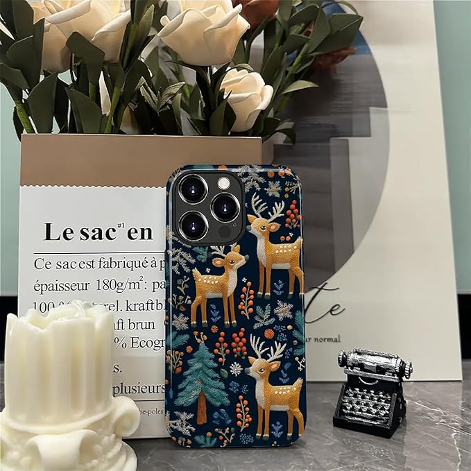 Case for iPhone 12 12 Pro Case,Cute Christmas Reindeer Design - Hybrid Dual Protection Silicone + Hard PC Shockproof Full Body Cover Slim Anti-Scratch Protective Case for Men Women