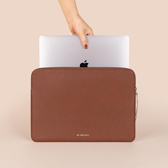 Comfyable Slim Laptop Sleeve Compatible with 13 Inch MacBook Air 13 in M4 M3 M2 M1, 13" MacBook Pro, PU Leather Bag Water-Resistant Cover Case, Brown
