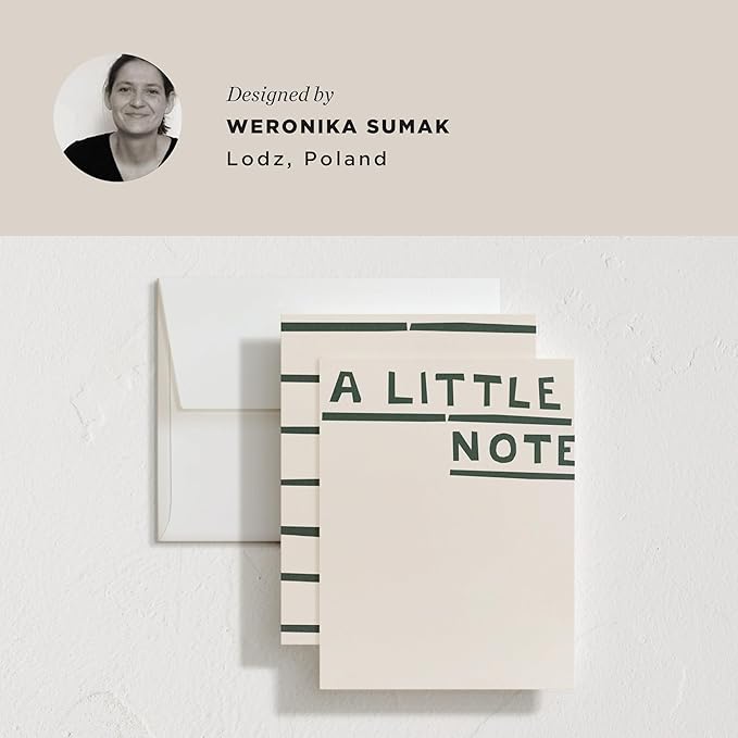 Minted Little Note Stationery Set, Set of 10, Flat Note Cards & Envelopes for Invitiations and Handwritten Thank You Messages, Minimalist Dark Green Stripes Design, Gifts for Women, Luxurious Paper