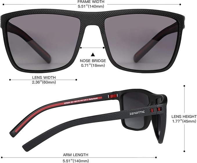 ZENOTTIC Polarized Sunglasses for Men Lightweight TR90 Frame UV400 Protection Square Sun Glasses