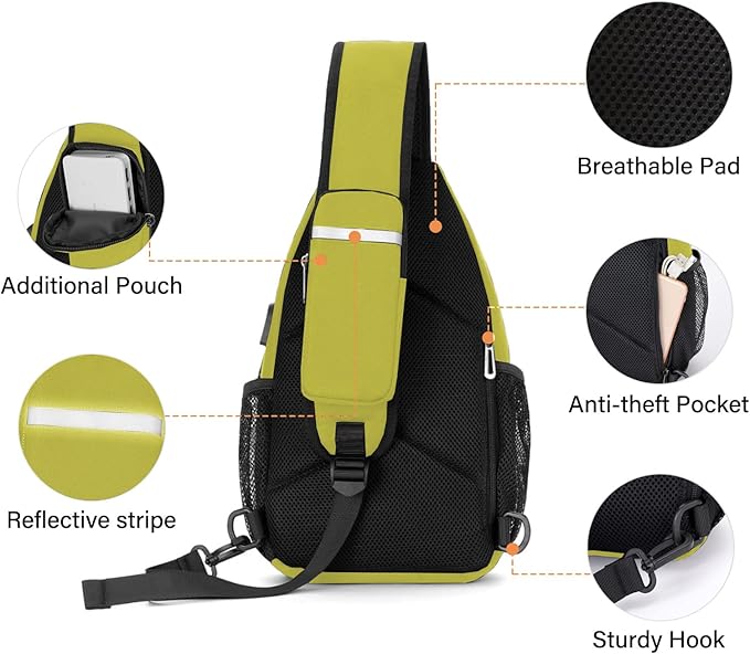 MOSISO Sling Backpack Bag, Crossbody Shoulder Bag Travel Hiking Daypack Chest Bag with Front Square Pocket&USB Charging Port