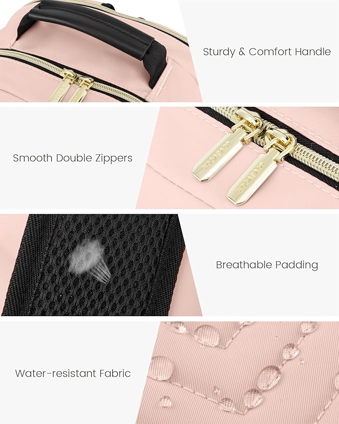 LOVEVOOK Laptop Backpack Purse for Women, Large Capacity Travel Business Computer Work Bag, Quilted Casual Nurse Backpack for Womens, Fit 15.6 Inch Laptop with USB Port, Nude