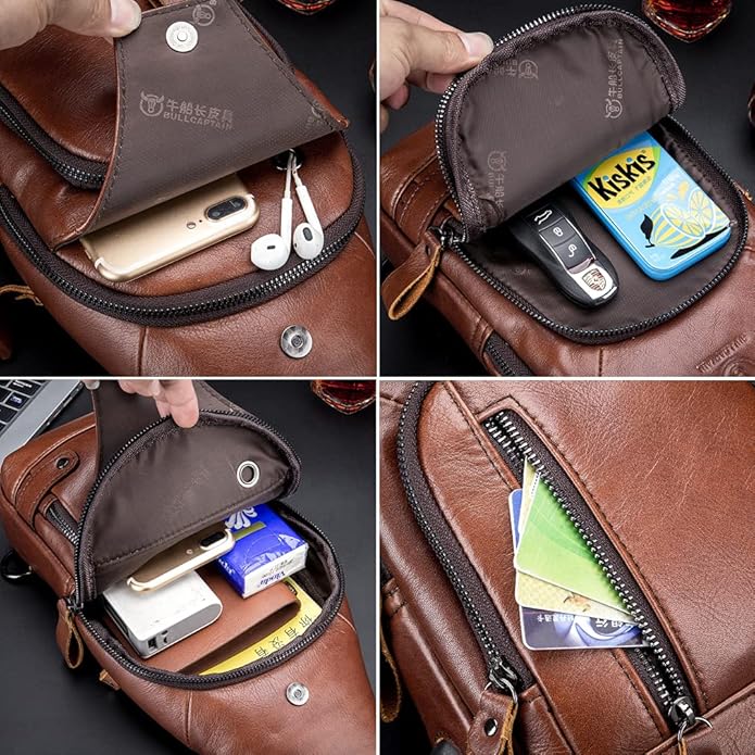 KPYWZER Vintage Leather Sling Bag Backpack for Men Crossbody Shoulder Chest Day Pack Backpacks