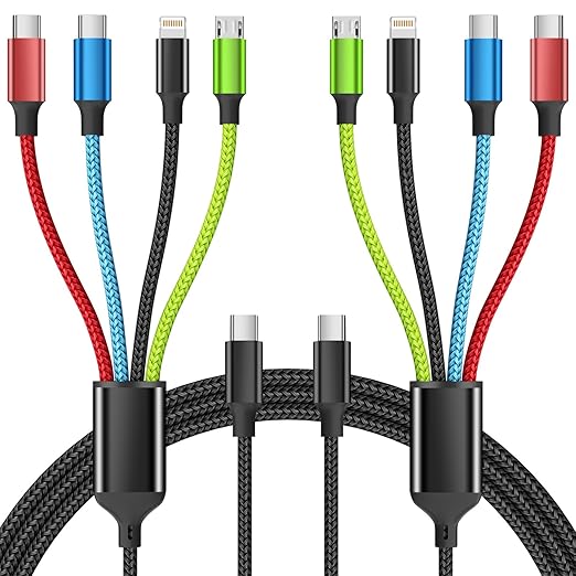 USB C Multi Charging Cable, Dual USB C 4 in 1 Charging Cable, Multi Chargers for All Devices with IP/Type C/Type C/Micro Port, Compatible with Most Cell Phones/Tablets and More [2Pack 5FT]