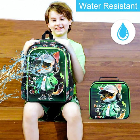 CCJPX 16" Cat Backpack for Boys, 3PCS Kids Water Resistant Preschool Bookbags, Cool Kindergarten School Backpacks and Lunch Box