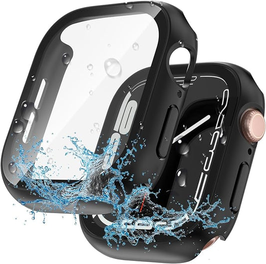 2 in 1 Waterproof Case for Apple Watch Screen Protector SE SE 2 SE 3(2025) Series 4 5 6 44mm Built-in Tempered Glass [Overal Protective] Ultra-Thin PC Bumper Cover Compatible iWatch