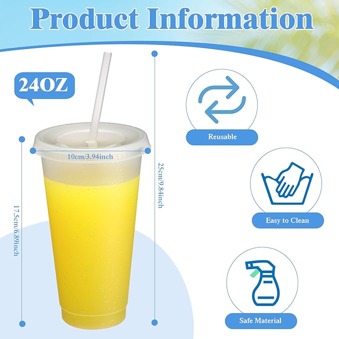 Honeydak 60 Pack Tumbler with Straw and Lid Bulk Glitter Plastic Cups Water Bottle Iced Coffee Travel Mug Reusable Party Favor Cups for Birthdays travel 24-27 oz (Transparent)