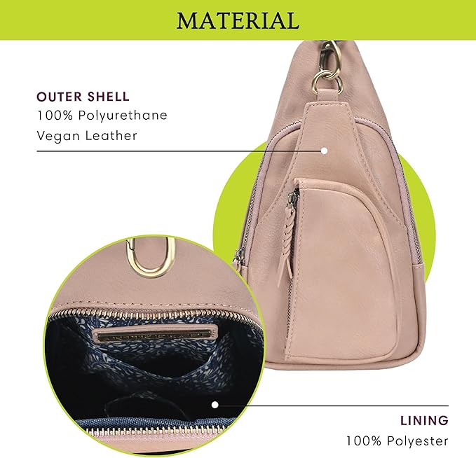 Antik Kraft Tasha Crossbody Sling (Rose) | Vegan Leather Crossbody Bag for Women with 16-20" Strap | Sling Bags for Women with Durable Antique Brass Hardware | 7in x 2.5in x 12.5in |