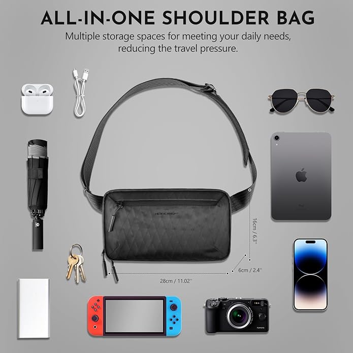 Crossbody Sling Bag for Men,Waterproof sling backpack with Removable Strap, 2.5L Small Chest Shoulder Bag, Lightweight Casual Fanny Pack for Travel/Commute/Hiking/Cycling,Black