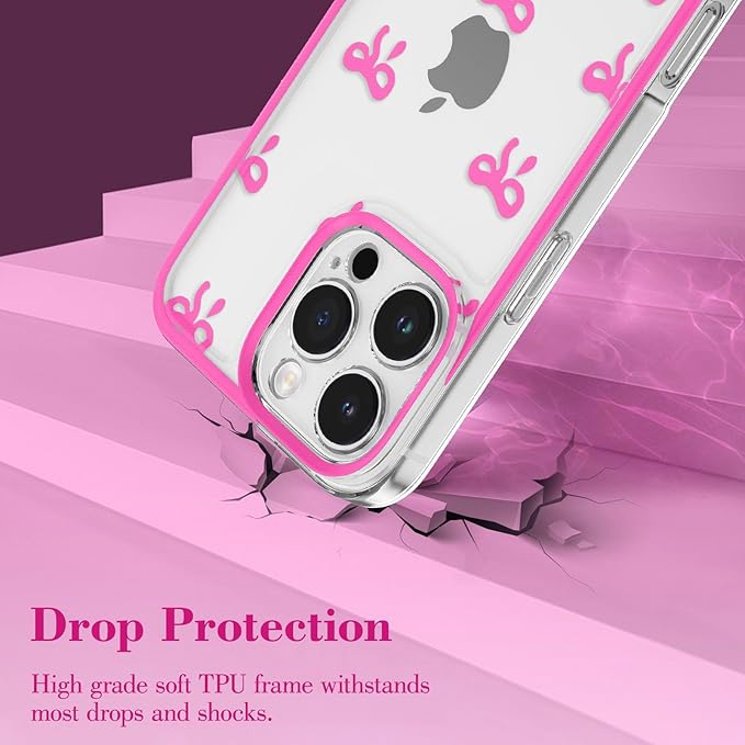 EYZUTAK Case for iPhone Air, Clear Cute Ribbon Bowknot Pattern Aesthetic Transparent Phone Case Raised Camera Protection Stylish Slim Soft Durable TPU Protective Cover for Women Girls - Rose Red