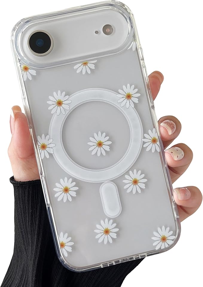 ZTOFERA for iPhone Air Magnetic Case Compatible with Magsafe,Aesthetic Floral Pattern Design Cute for Girl Women,Anti-Drop Protective Hard Phone Cover for iPhone Air-Daisy