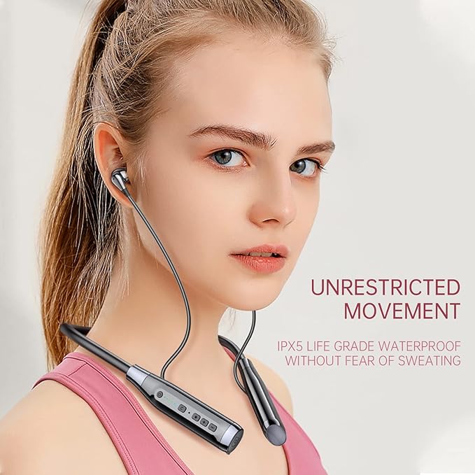 Bluetooth Headphones Neckband 100 Hours Extra Long Playback with Microphone Headset, 4 Speakers Heavy Bass Noise Reduction in Ear Wireless Earbuds Waterproof Running Workout (Black)