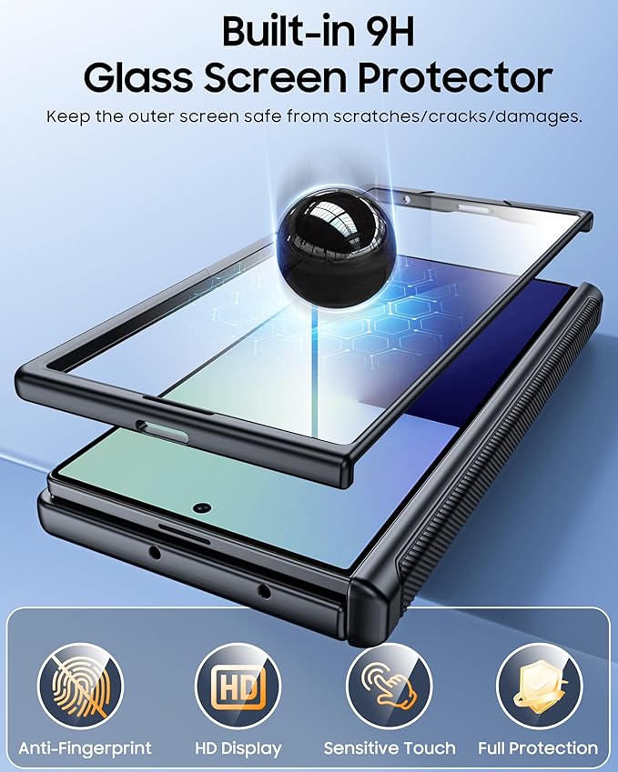 CENMASO for Samsung Galaxy Z Fold 7 Case with Card Holder [RFID Blocking] Camera Cover, Hinge Protection, Hidden Kickstand, Screen Protector, Slim Shockproof Phone Case for Galaxy Z Fold 7-Black