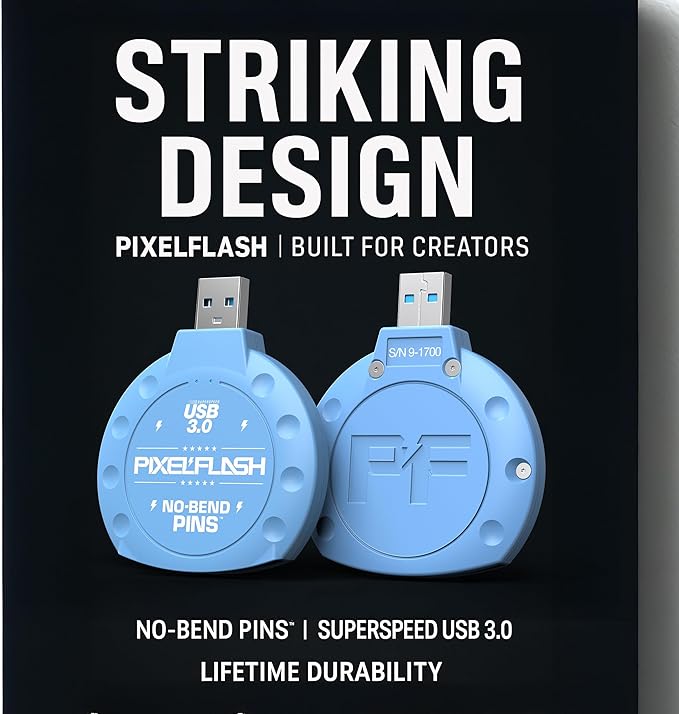 PixelFlash CF Card Reader (Blue) - Compact Flash Memory Card Adapter with USB 3.0, 5GB/s File Transfer, No-Bend Pins, Supports UDMA-7, Anti-Slip & Anti-Scratch, Compatible with Most Brands & OS