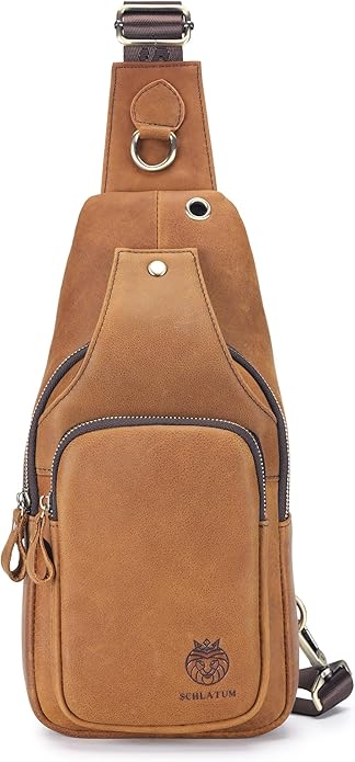 LUKZIJAES Genuine Leather Sling Bag for Men
