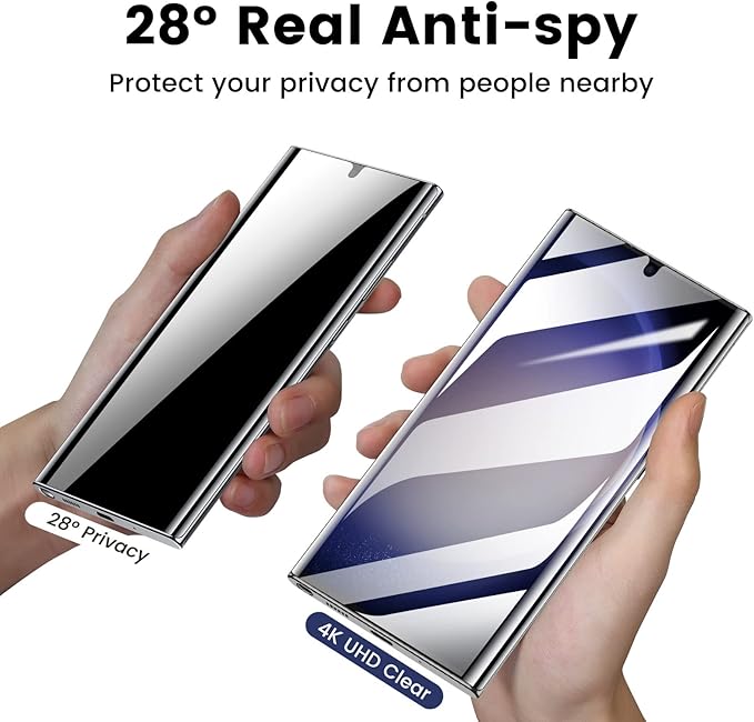 MOHAVE 2 Pack [Auto Alignment/Dust Removal] Privacy Screen Protector for SAMSUNG Galaxy S23 Ultra 5G 6.8″, 3D Curved Anti Spy Private Film, 7H Hybrid Material, 100% Ultrasonic Fingerprint ID