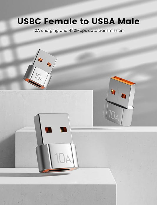 20Pack 200W USB C to USB Adapter, with Fast Charging & 480MB Data Transfer, USB C Converter for Apple Watch Ultra iWatch Series 8 7,iPhone 16 15 Plus Pro Max,Silver