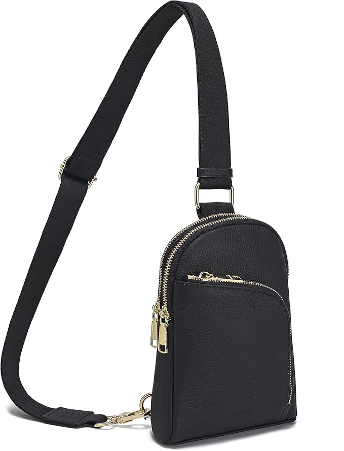INICAT RFID Blocking Sling Bag Leather Crossbody Bags for Women Fanny Pack Cross Body for Woman Chest Bag for Travel 1.9L